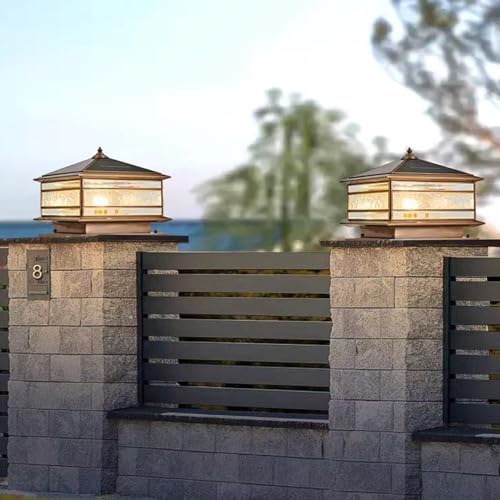 All Copper Steel Glass Outdoor Post lights, Waterproof Pillar Light, Vintage Patio Lawn Column Lamp, outdoor, alternate view