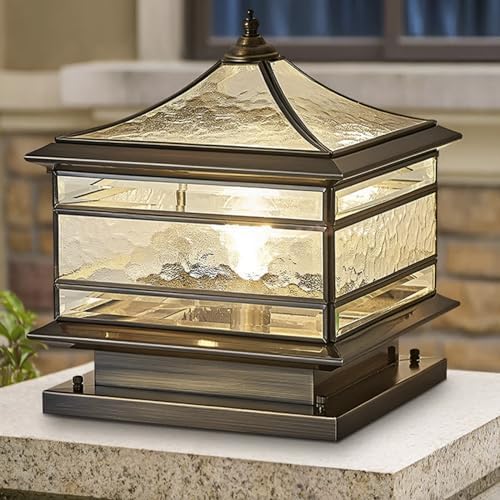 All Copper Steel Glass Outdoor Post lights, Waterproof Pillar Light, Vintage Patio Lawn Column Lamp, outdoor, alternate view