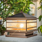 All Copper Steel Glass Outdoor Post Lights, Waterproof Pillar Light, Vintage Patio Lawn Column Lamp, Outdoor