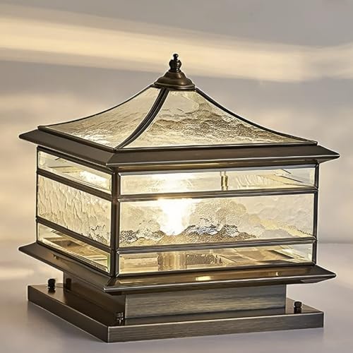 All Copper Steel Glass Outdoor Post lights, Waterproof Pillar Light, Vintage Patio Lawn Column Lamp, outdoor, alternate view