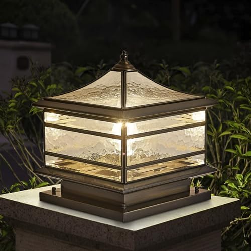 All Copper Steel Glass Outdoor Post lights, Waterproof Pillar Light, Vintage Patio Lawn Column Lamp, outdoor, alternate view