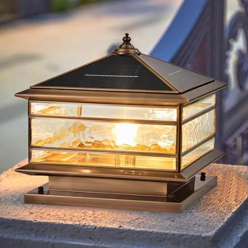 All Copper Steel Glass Outdoor Post Lights, Waterproof Pillar Light, Vintage Patio Lawn Column Lamp, Outdoor, alternate view