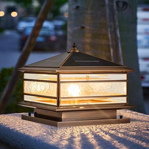 All Copper Steel Glass Outdoor Post Lights, Waterproof Pillar Light, Vintage Patio Lawn Column Lamp, Outdoor, alternate view