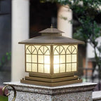 All Copper Steel Glass Outdoor Post Lights, Waterproof Pillar Light, Vintage Patio Lawn Column Lamp, Outdoor