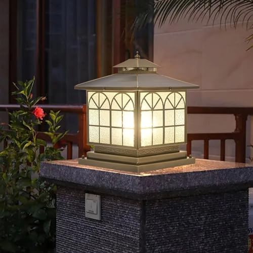 All Copper Steel Glass Outdoor Post Lights, Waterproof Pillar Light, Vintage Patio Lawn Column Lamp, Outdoor, alternate view