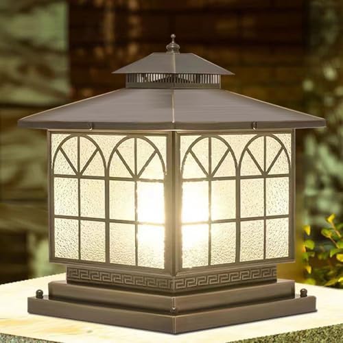 All Copper Steel Glass Outdoor Post Lights, Waterproof Pillar Light, Vintage Patio Lawn Column Lamp, Outdoor, alternate view
