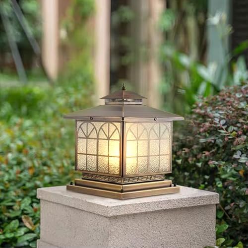All Copper Steel Glass Outdoor Post Lights, Waterproof Pillar Light, Vintage Patio Lawn Column Lamp, Outdoor, alternate view