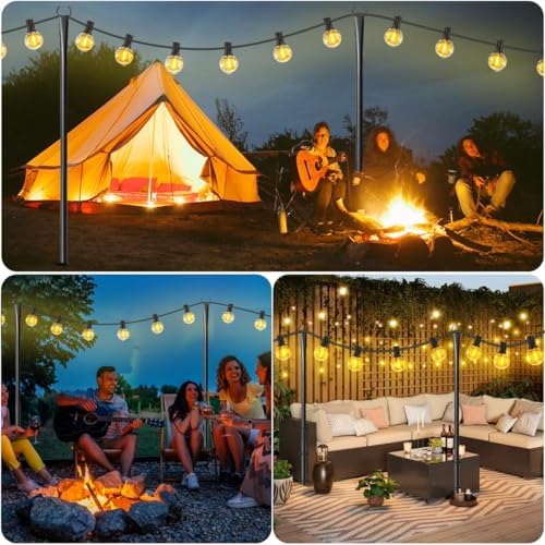All Pack String Light Poles for Outdoor, Metal Light Hanging Pole Outside with Fork, Light Stand for Patio, alternate view 4