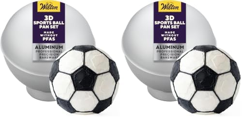 Aluminum 3D Sports Ball Pan Set, For Baking 6-Inch Spherical Shapes, Made With Natural Anodized Aluminum, Made
