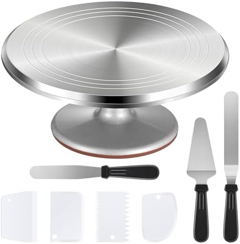 Aluminum Cake Turntable Rotating Decorating Kits for Cake Cupcake in White