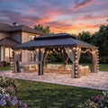 Aluminum Gazebo 14X20 FT with Hidden Gutter System, LED Lights, Grey in 14X20 FT in Grey