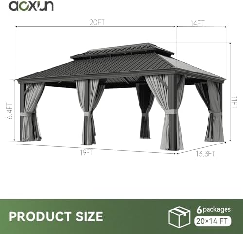 Aluminum Gazebo 14X20 FT with Hidden Gutter System, LED Lights, Grey in 14X20 FT in Grey, alternate view 2