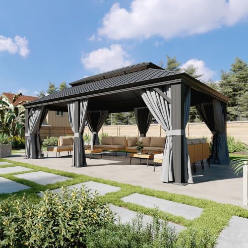 Aluminum Hardtop Gazebo 14X20 FT with Hidden Gutter System, Grey in 14X20 FT in Grey