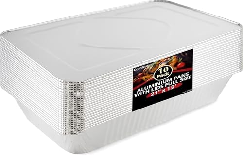 Aluminum Pans Disposable (10 Pack W/Lids), 21x13 Pans