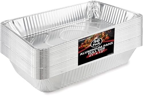 Aluminum Pans Disposable (50 Pack W/Lids), 21x13 Pans