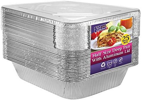 Aluminum Pans With Lids Half Size 9x13 Extra Heavy Duty, Disposable Foil Pans For Baking (25 Sets) in Silver