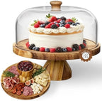 Amarica-Sourced Acacia Wood Cake Stand with Lid, 2-In-1 Round Cake Holder with Cover, 12in Dessert Display Stand