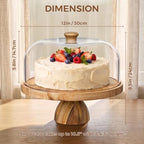 Amarica-Sourced Acacia Wood Cake Stand with Lid, 2-In-1 Round Cake Holder with Cover, 12in Dessert Display Stand, alternate
