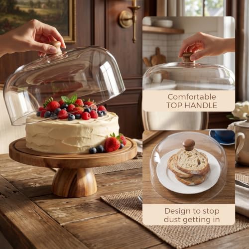 Amarica-Sourced Acacia Wood Cake Stand with Lid, 2-In-1 Round Cake Holder with Cover, 12in Dessert Display Stand, alternate
