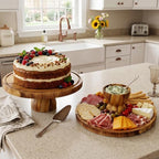 Amarica-Sourced Acacia Wood Cake Stand with Lid, 2-In-1 Round Cake Holder with Cover, 12in Dessert Display Stand, alternate