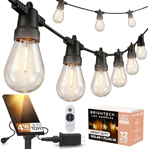 Ambience Hybrid Outdoor String Lights - Dual Plug and Solar Powered Waterproof LED Light String for Outside - 27