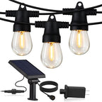 Ambience Hybrid Outdoor String Lights - Dual Plug and Solar Powered Waterproof LED Light String for Outside - 48