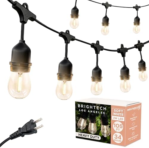 Ambience Pro 105Ft LED String Lights - 2W Commercial Grade Patio Lighting Outdoor Waterproof - Heavy Duty