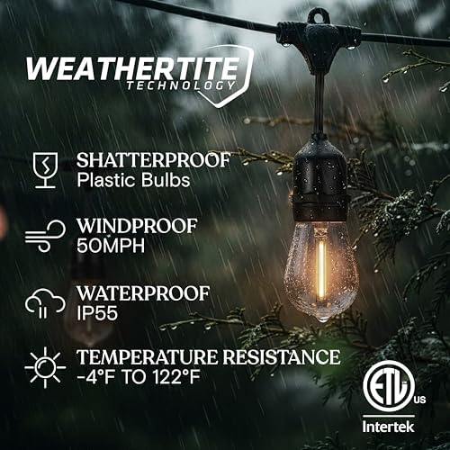 Ambience Pro 105Ft LED String Lights - 2W Commercial Grade Patio Lighting Outdoor Waterproof - Heavy Duty, alternate view 2