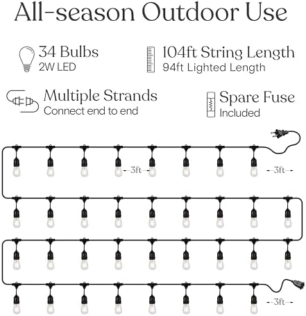 Ambience Pro 105Ft LED String Lights - 2W Commercial Grade Patio Lighting Outdoor Waterproof - Heavy Duty, alternate view 5