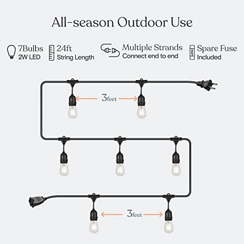 Ambience Pro - 24 Ft Waterproof LED Outdoor String Lights - Hanging, Dimmable 2w Vintage Edison Bulbs, alternate view 3