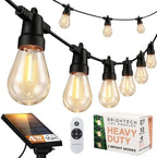 Ambience Pro Super Bright Solar - 27Ft Remote Control Outdoor String Lights with 12 Shatterproof S14 Bulbs