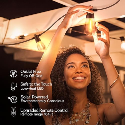 Ambience Pro Super Bright Solar - 27Ft Remote Control Outdoor String Lights with 12 Shatterproof S14 Bulbs, alternate view 6