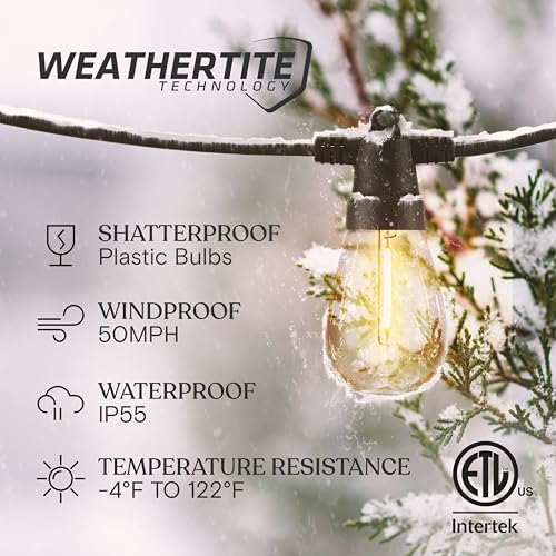 Ambience Pro Super Bright Solar - 48Ft Remote Control Outdoor String Lights with 15 Shatterproof S14 Bulbs, alternate view 2