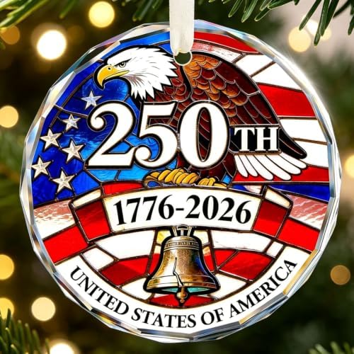 America 250th Anniversary Ornament, America 250 Merchandise Crystal Glass Christmas Ornaments, Fourth of July