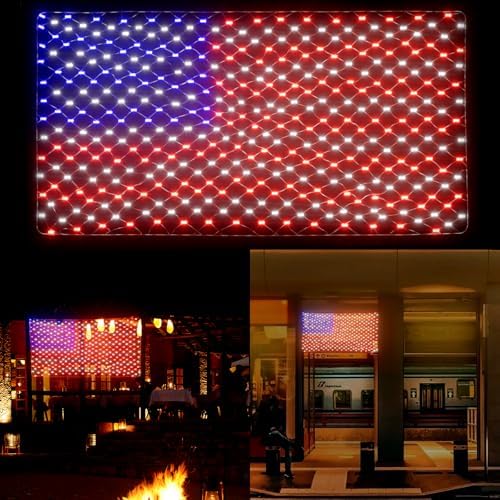 American Flag Lights - 384 Super Bright LEDs, Waterproof USA Flag Decoration for 250th Anniversary, Independence