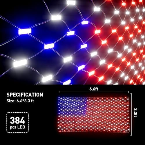 American Flag Lights - 384 Super Bright LEDs, Waterproof USA Flag Decoration for 250th Anniversary, Independence, alternate