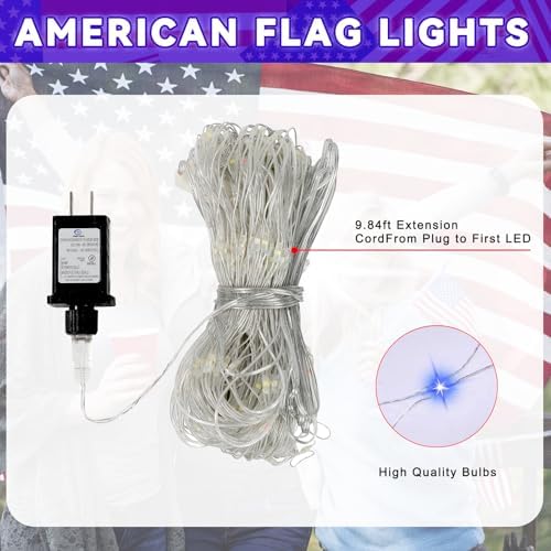 American Flag Lights - 384 Super Bright LEDs, Waterproof USA Flag Decoration for 250th Anniversary, Independence, alternate