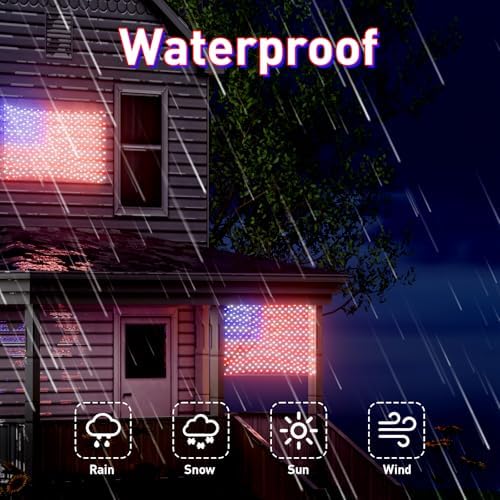 American Flag Lights - 384 Super Bright LEDs, Waterproof USA Flag Decoration for 250th Anniversary, Independence, alternate