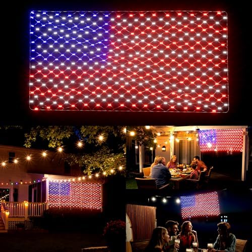 American Flag Lights - 384 Super Bright LEDs, Waterproof USA Flag Decoration for 250th Anniversary, Independence, alternate