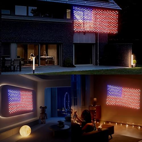 American Flag Lights - 384 Super Bright LEDs, Waterproof USA Flag Decoration for 250th Anniversary, Independence, alternate