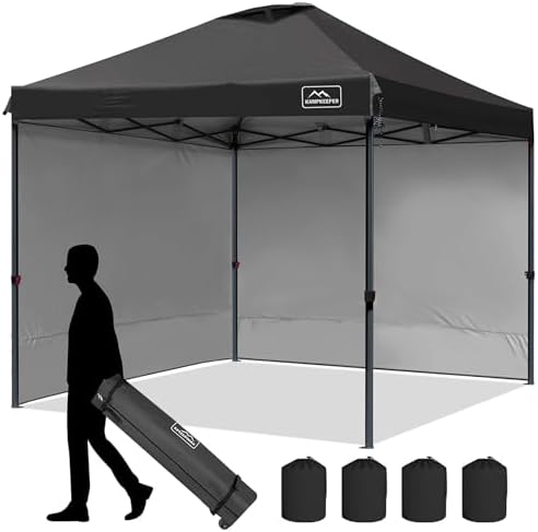 AMPKEEPER Outdoor Pop-Up Canopy Tent with 2 Sidewalls, Black, 10 x 10 Ft in 10 x 10 Ft in Black