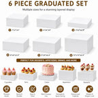 and Stands Set of 6, White Acrylic Dessert Table Display Risers Set for Cakes, Cupcakes, desserts and Party, alternate view 3