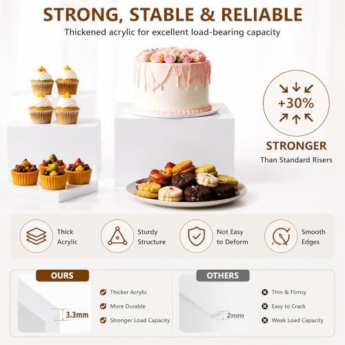 and Stands Set of 6, White Acrylic Dessert Table Display Risers Set for Cakes, Cupcakes, desserts and Party, alternate view 4