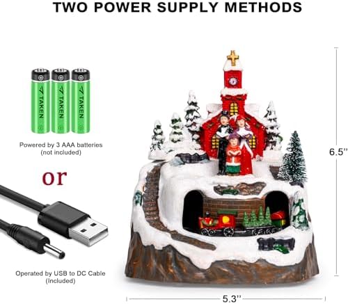Animated Christmas Village Decoration - Lighted Church Choir & Moving Train on Snowy Mountain - Holiday, alternate view 2