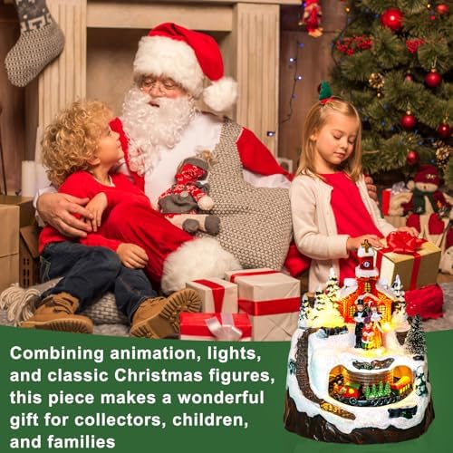 Animated Christmas Village Decoration - Lighted Church Choir & Moving Train on Snowy Mountain - Holiday, alternate view 5