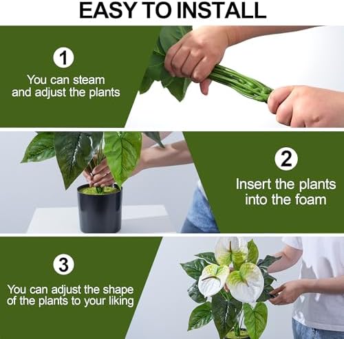 Anthurium Artificial Flowers with Pots, 2 Pack Fake Flowers Potted Faux Outdoor Plants, UV Resistant Realistic, alternate