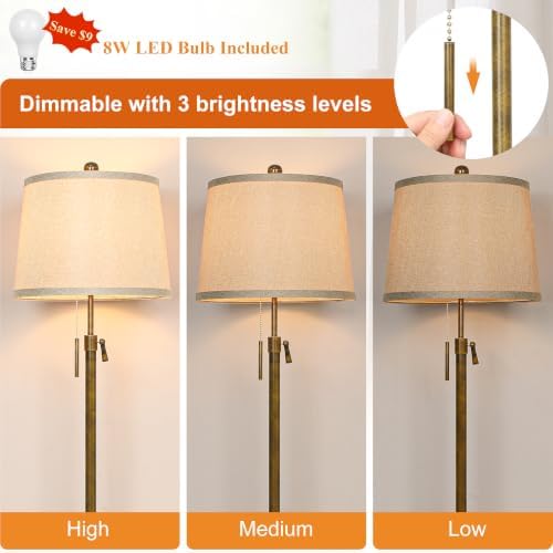 Antique Brass Floor Lamp, Adjustable Height, alternate view 4