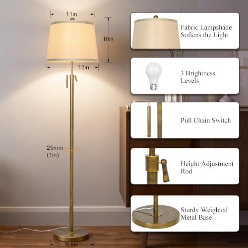 Antique Brass Floor Lamp, Adjustable Height, alternate view 5