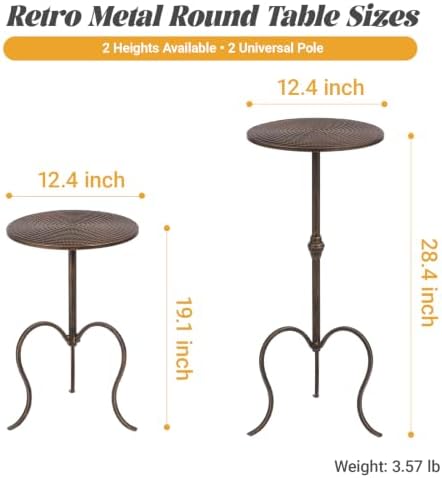 Antique Metal Martini Table, 28"H Round Drink Table for Small Spaces, alternate view 3