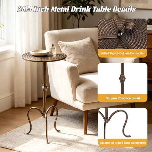 Antique Metal Martini Table, 28"H Round Drink Table for Small Spaces, alternate view 4
